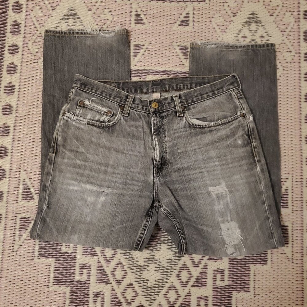 Men's BANANA REPUBLIC Straight Leg Distressed Black Faded Jeans Size 33 x 30